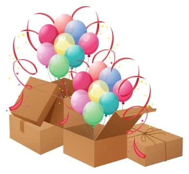 The balloons and the boxes Ilustración de archivo