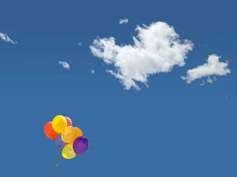 Balloons and clouds in the blue sky Stock Photos