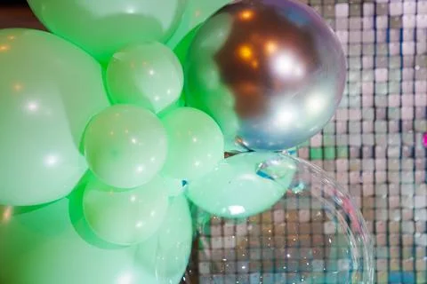 Balloons and decorative panel with sequins for the photo zone or interior. Stock Photos