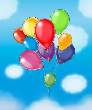 Balloons on blue sky Stock Illustration