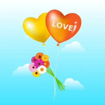 Balloons with bunch of daisies Stock Illustration