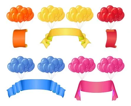 Balloons bunches with banners, set Illustrazione stock