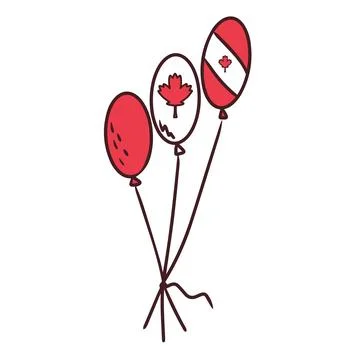 Balloons with Canada flag. Maple leaf as a symbol. The first of July is Kanda Stock Illustration