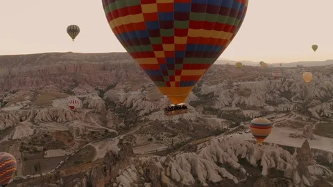 Balloons in Cappadocia. Chasing a ball on a drone. Goreme Stock Footage 120195324