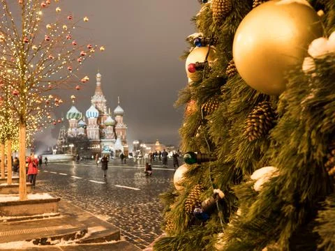 Balloons on a Christmas tree on a blurry background Stock Photos