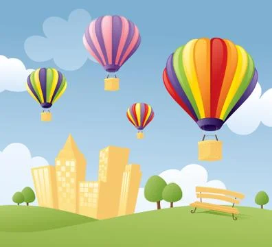 Balloons in the city Stock Illustration