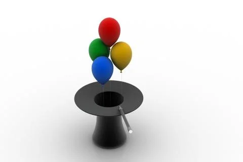 Balloons coming from magic hat Stock Illustration