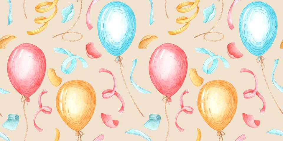 Balloons confetti pastel seamless pattern. Stock Illustration