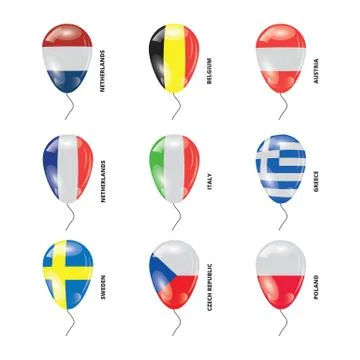 Balloons with Countries flags set Stock Illustration