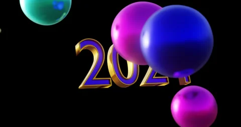 The balloons explode and reveal a "2024" sign. Stock Footage 255440520