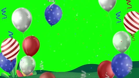 Balloons floating on green screen with confetti Stock Footage 338216293