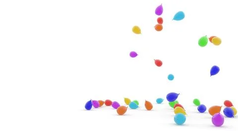 Balloons fly and fall to the floor. Isolated white background Illustrazione stock
