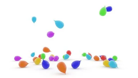 Balloons fly and fall to the floor. Isolated white background Stock Illustration