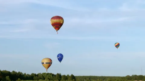 Balloons fly over the forest in evening Video stock 52486733