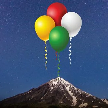 Balloons flying on the mountain Stock Illustration