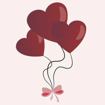 Balloons in form of hearts connected by a bow on Valentine s Day Stock Illustration