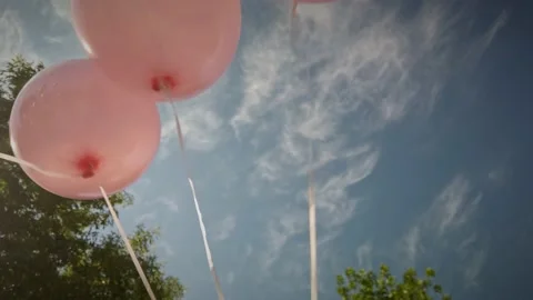 Balloons full of helium trying to fly away in the wind Stock Footage 198373846
