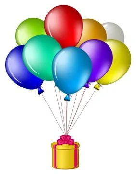 Balloons with a gift box Stock Illustration