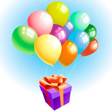 Balloons with a gift Stock Illustration