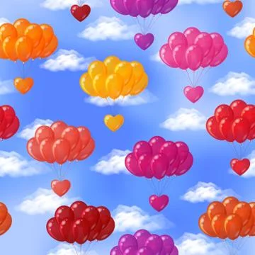 Balloons with Hearts Seamless Stock Illustration