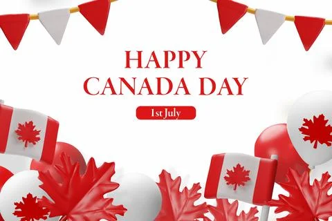 Balloons, maple leaves, flags poster Stock Illustration