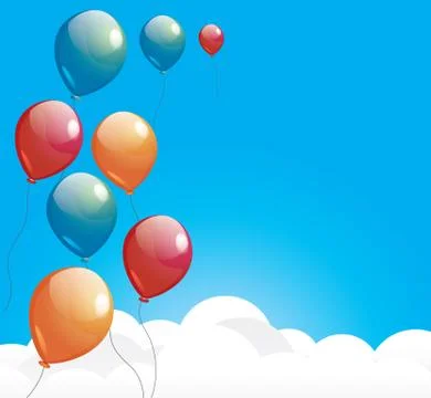 Balloons over the cloud in the blue sky Stock Illustration