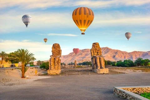 Balloons over Colossi Stock Photos