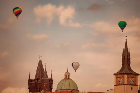 Balloons over Prague Stock Photos