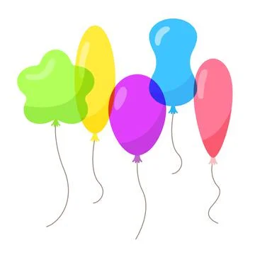 Balloons with rope flat style transparent overlay Stock Illustration