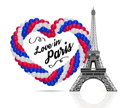 Balloons in the shape of a heart with Eiffel tower Stock Illustration