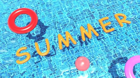 Balloons in the shape of the word SUMMER, indicating summer. 3d render. Stock Illustration