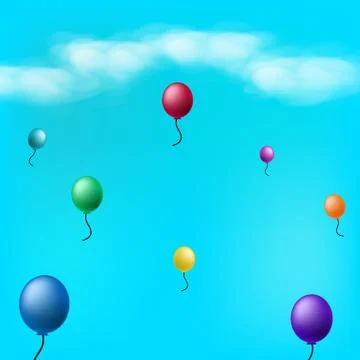 Balloons in the sky with clouds abstract background vector illustration Stock Illustration