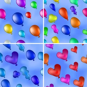 Balloons in sky, seamless, set Stock Illustration