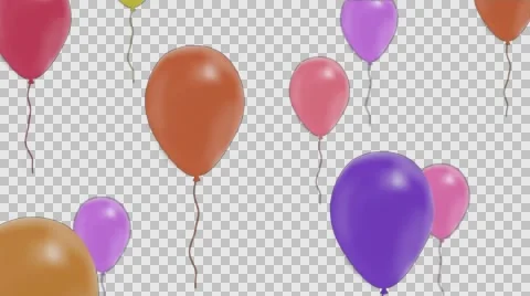 Balloonsof different colours fly to top, Alpha Channel Stock Footage 69064937