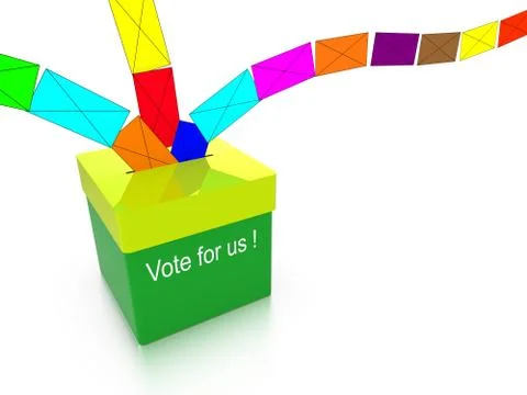 Ballot box with colored votes flying in Illustrazione stock