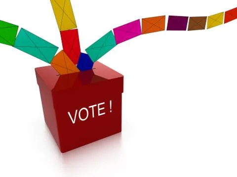 Ballot box with colored votes flying in Illustrazione stock