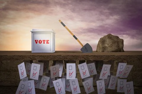 Ballot box digs a hole that has votes demonstrating Searching for votes conce Stock Illustration