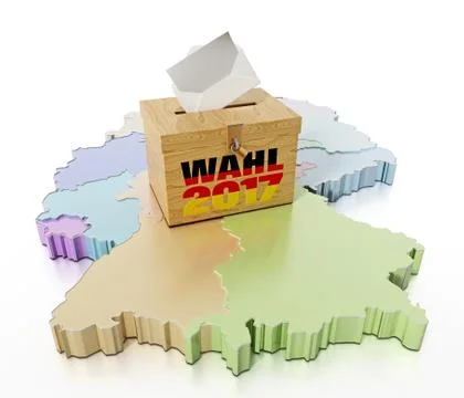 Ballot box on Germany map divided into regions. 3D illustration Stock Illustration