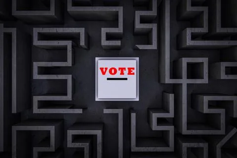 Ballot box inside a maze demonstrating voting issue. 3D illustration Stock Illustration