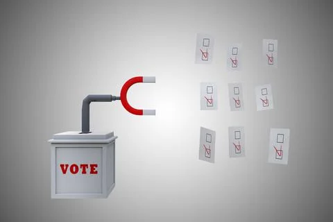 Ballot box magnetizes votes demonstrating Election fraud concept. 3D illustra Stock Illustration