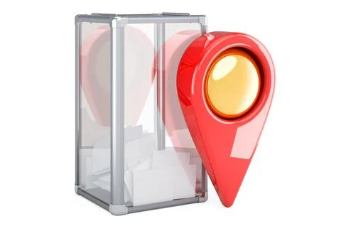 Ballot box with map pointer, 3D rendering Illustrazione stock