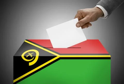 Ballot box painted into national flag colors - vanuatu 写真素材