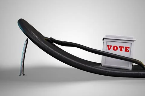 Ballot box on a slipper ready to press a nail demonstrating Election risk. 3D Stock Illustration