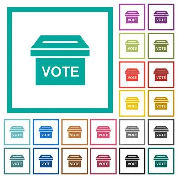Ballot box solid flat color icons with quadrant frames 스톡 일러스트