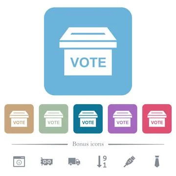 Ballot box solid flat icons on color rounded square backgrounds Stockillustratie