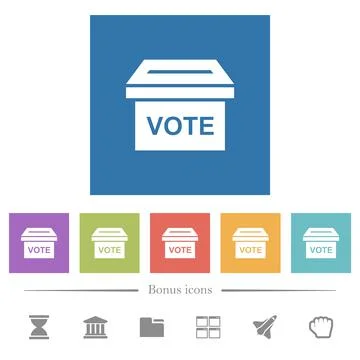 Ballot box solid flat white icons in square backgrounds Stock Illustration