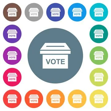 Ballot box solid flat white icons on round color backgrounds 스톡 일러스트