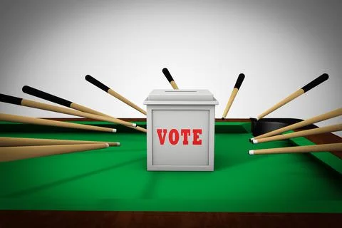 Ballot box is surrounded by billiard cue sticks demonstrating voting issue. 3 Stock Illustration