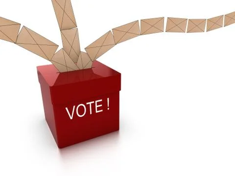 Ballot box with votes flying in Illustrazione stock