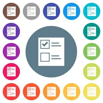 Ballot paper solid flat white icons on round color backgrounds Illustrazione stock